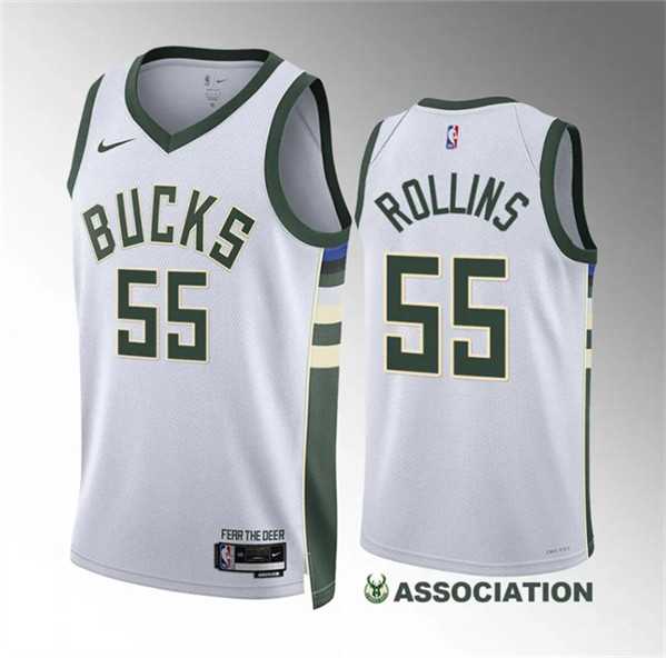 Mens Milwaukee Bucks #55 Ryan Rollins White Association Edition Stitched Basketball Jersey Dzhi->->NBA Jersey